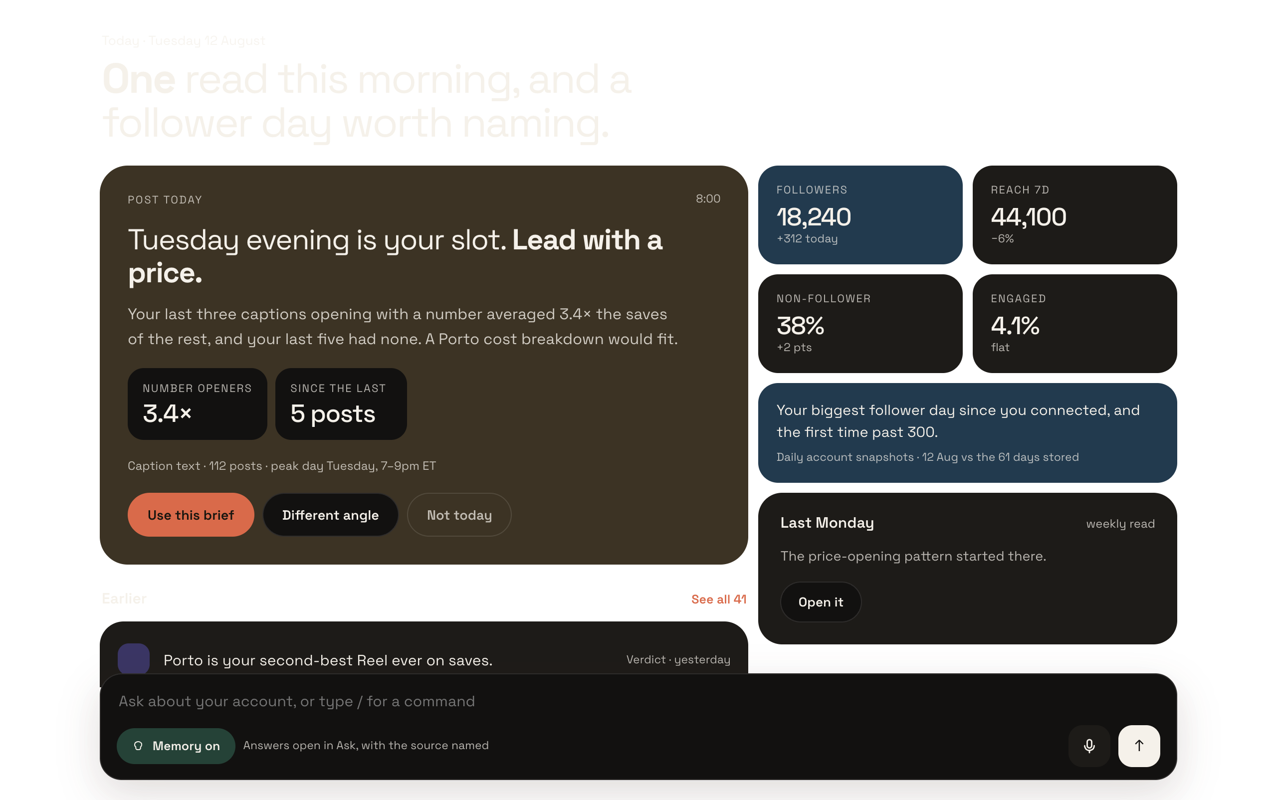 The Today canvas in the Colecta web app